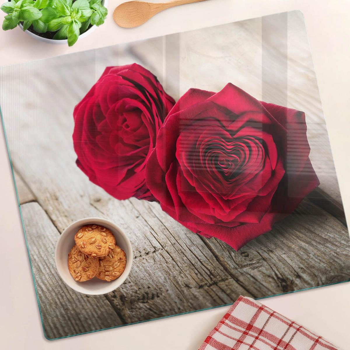 GLASPLATTE 60x52 cm Rosen auf Holz - Rot, Glas (60/0.4/52cm) - TULUP