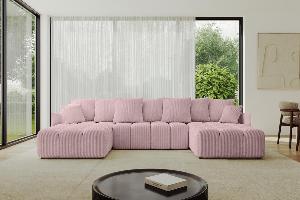 WOHNLANDSCHAFT LONLI-U 355x189x68 Rosa Cord - Rosa, Holzwerkstoff/Kunststoff (355/68/189cm) - ALTDECOR