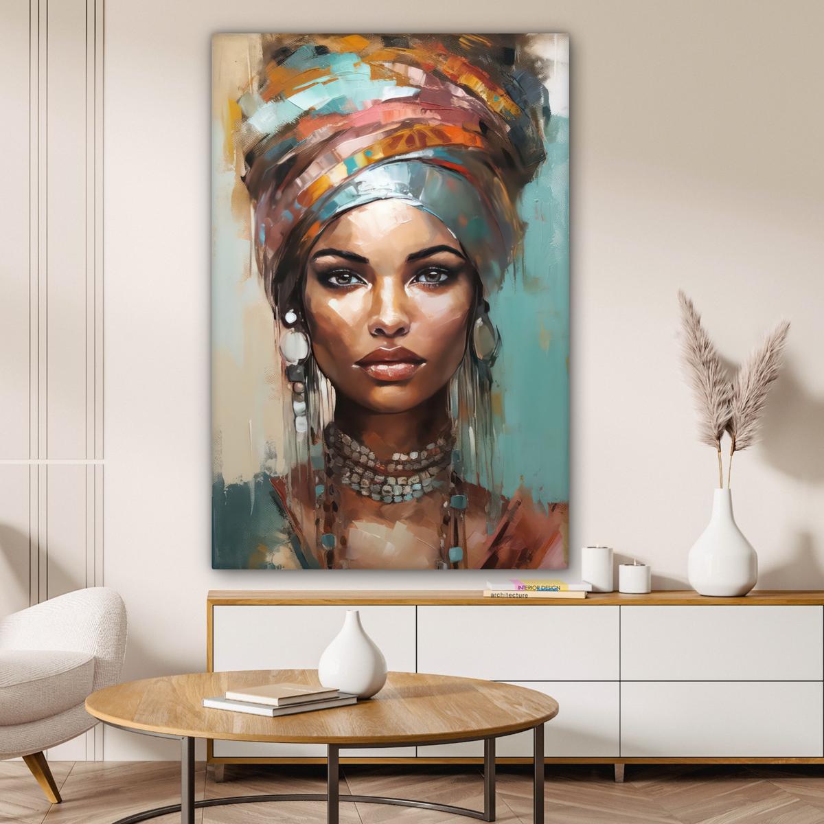 LEINWANDBILD Frau - Kunst - Schmuck - Porträt Deko XXL 80x120 cm - Blaugrau, Textil (80/120cm) - MuchoWow