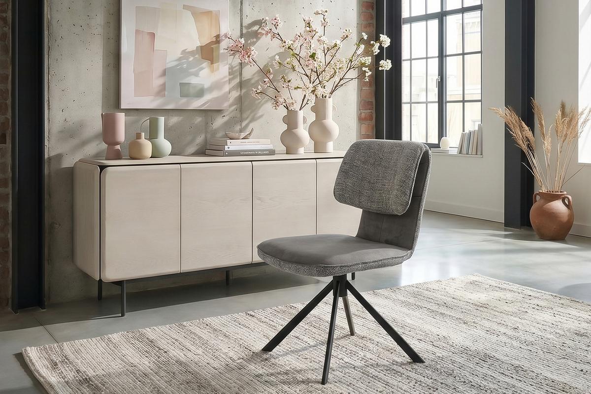 ESSZIMMERSTUHL LYSSIA Grau Webstoff Drehbar (360°) (1er-Set) - Grau, Kunststoff/Textil (49/86/65cm) - KAWOLA