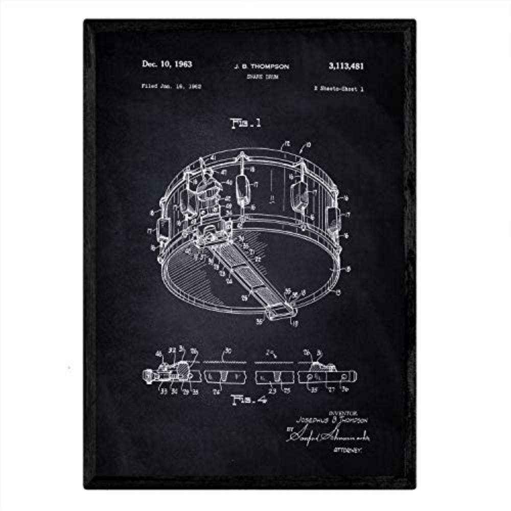 POSTER Drum Patent A3 Rahmenlos - Schwarz, Papier (29.7/5/42cm) - Nacnic