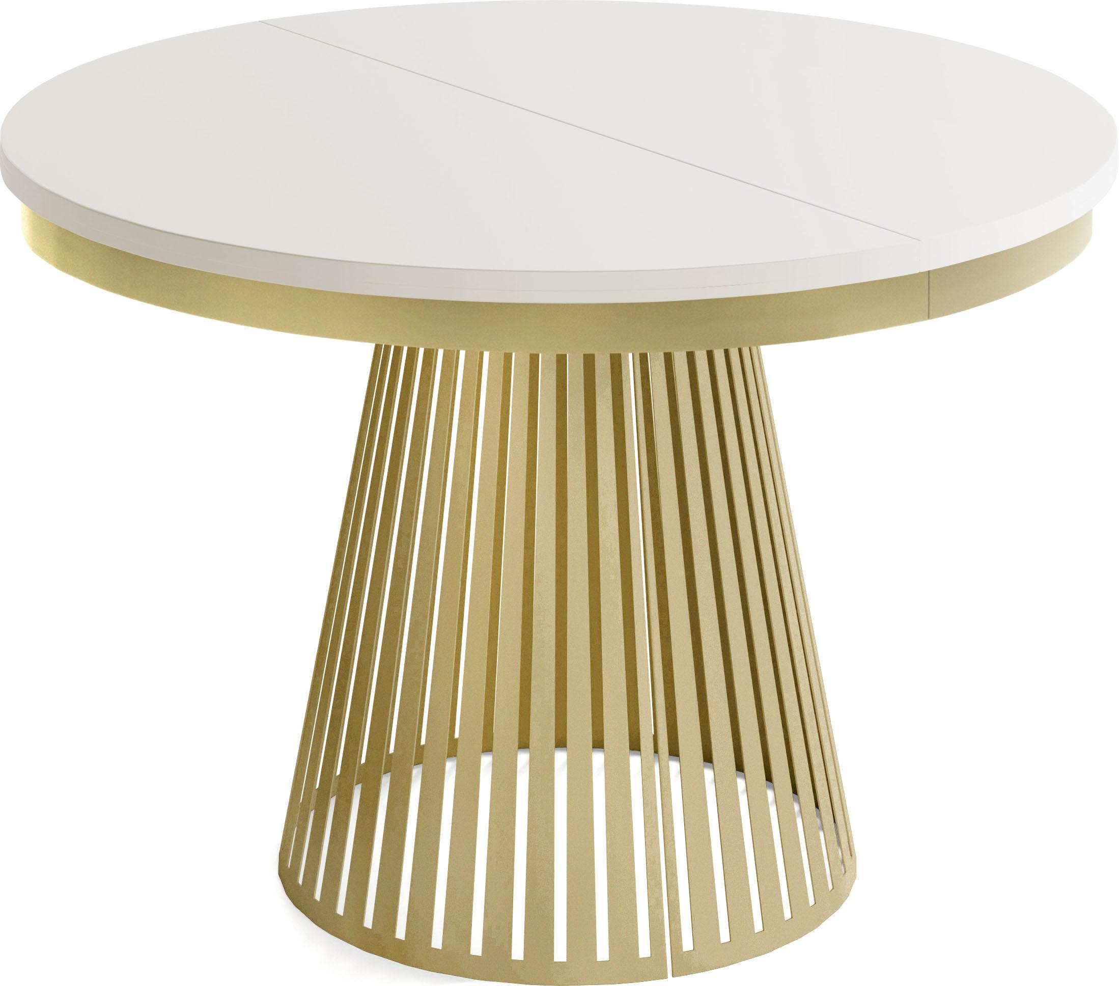 ESSTISCH Naro rund ausziehbar mit Goldem Lamellen-Metallgestell, Beige-Grau Kaschmir 100-180/100/76 cm - Kaschmir/Beige, Holzwerkstoff/Metall (100/180/76cm) - WFL GROUP