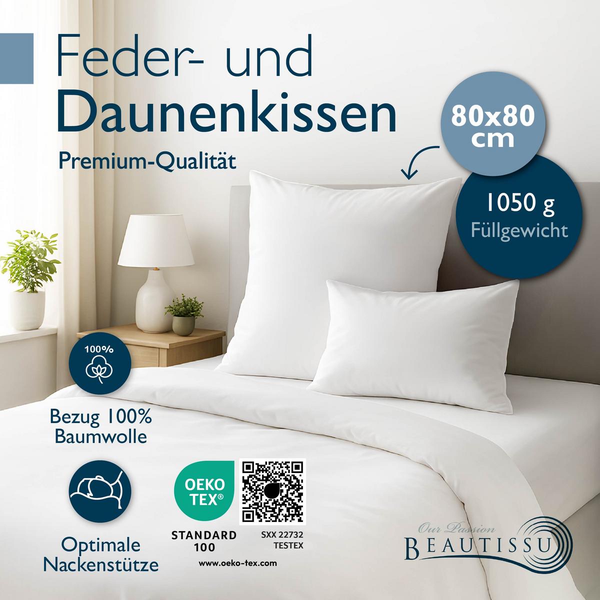KOPFKISSEN BeauNuit FK 80x80cm Weiß (2tlg) - Weiß, Textil (80/80cm) - Beautissu 