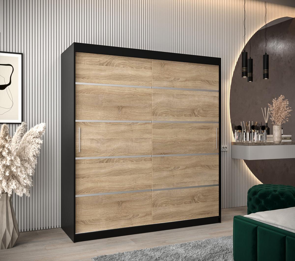 SCHWEBETÜRENSCHRANK 200/180/62 2-türig - Silberfarben/Schwarz, Holz/Kunststoff (180/200/62cm) - MÖBEL KRYSPOL