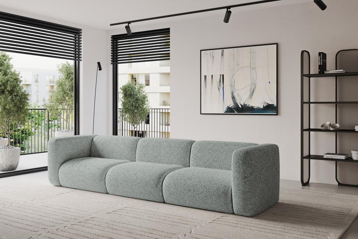 MODULARES Sofa 3-SITZER MIRA-S2 319x89x70 Grün cm Velours - Schwarz/Hellgrün, Holzwerkstoff/Kunststoff (319/70/89cm) - ALTDECOR