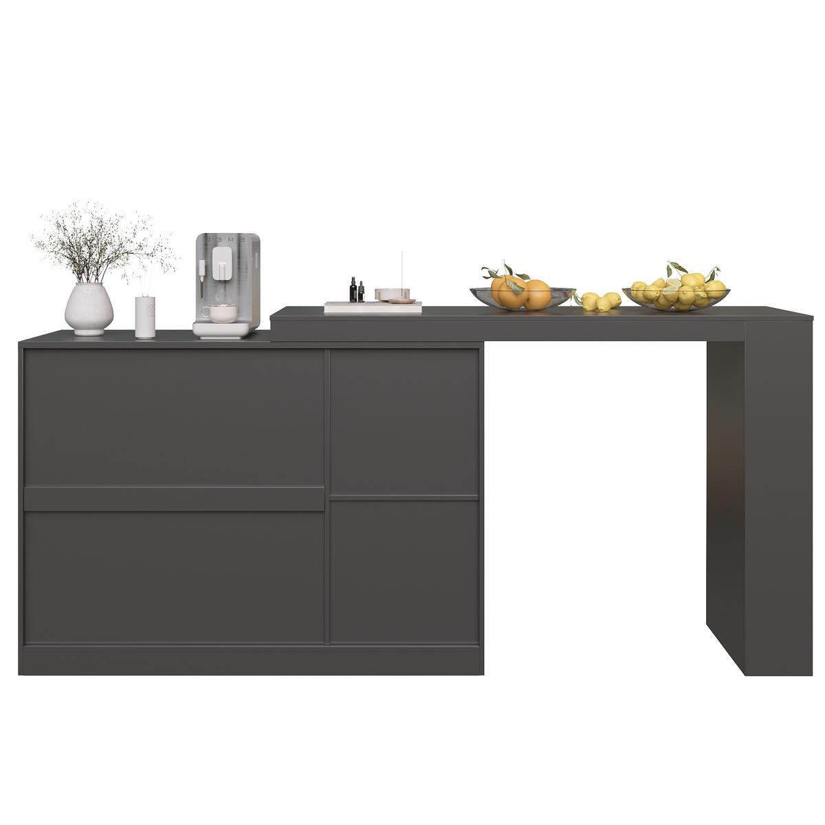 BARSCHRANK 360° drehbar & schwarz mit glastüren & flexiblem bartisch - Schwarz, Holzwerkstoff (40/120/97cm) - Urban Meuble