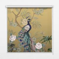 INNENROLLO - Fensterrollo - Rollo - 100x140 cm - Pfau auf einem Baum - Gelb, Kunststoff (100/140/0.5cm) - TULUP