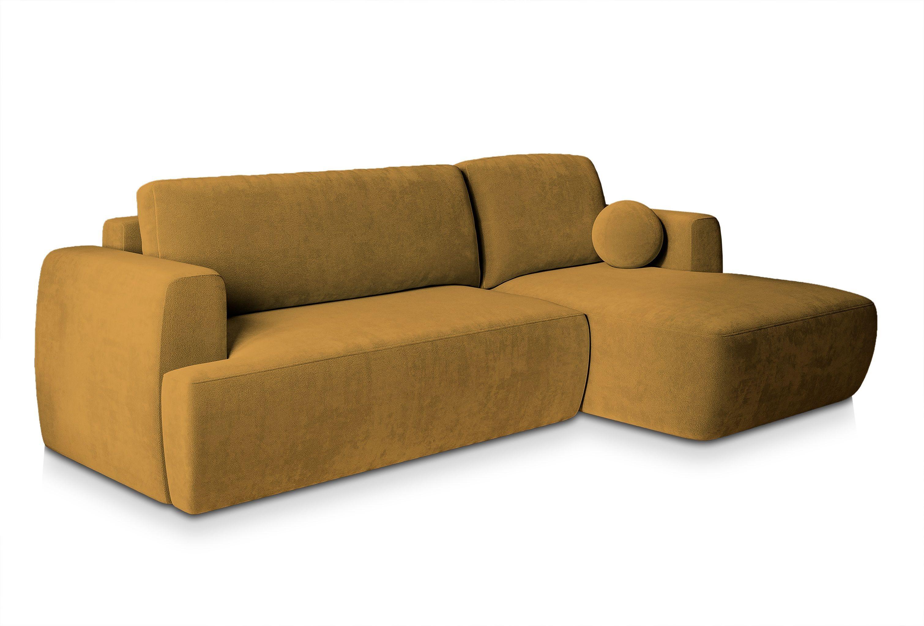 ECKSOFA SENTI K R-S Gelb Plüsch-Stoff mit Schlaffunktion - Gelb/Schwarz, Holz/Kunststoff (246/148cm) - MASSENO