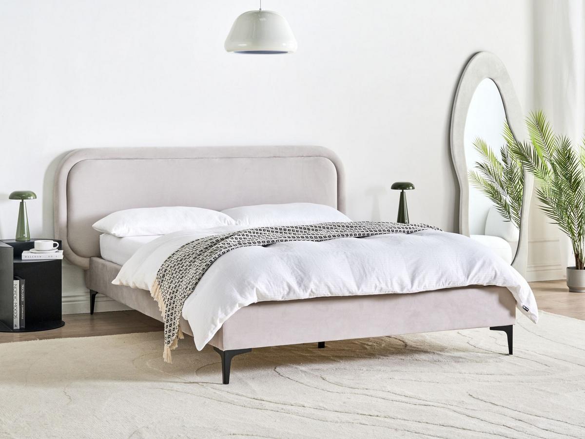 BETT mit Lattenrost 140/200 cm Hellgrau Suzette - Hellgrau, Textil (140/200cm) - Beliani