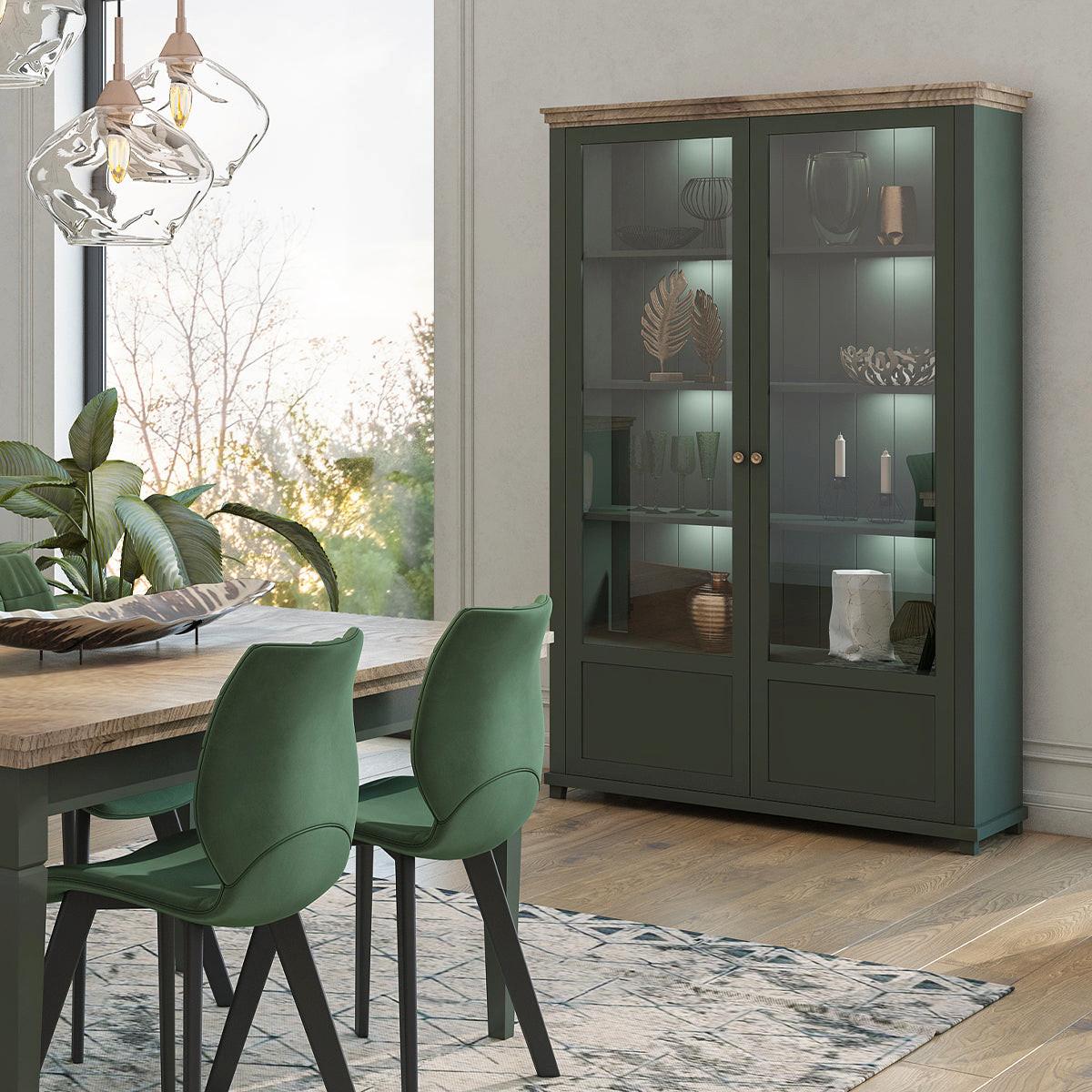 GESCHIRRSCHRANK Martin Grün und Holz - Grün, Holzwerkstoff (126/200/42cm) - Petits-meubles