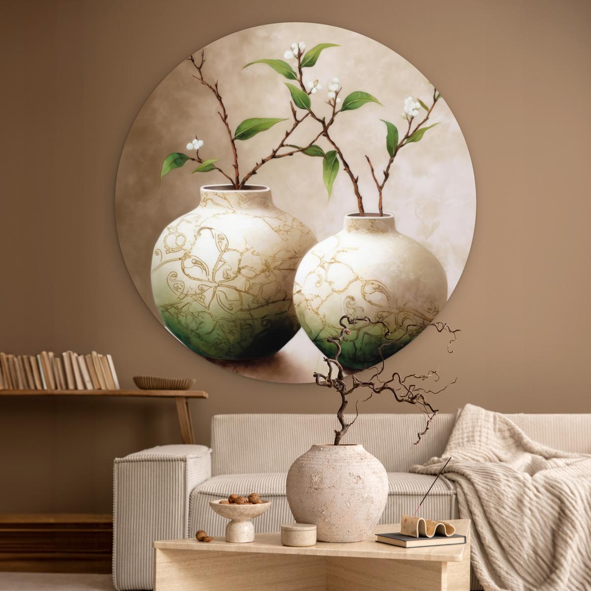 WANDBILD Blumen - Vase - Weiß - Botanisch - Beige Room Decor 140x140 cm - Ecru, Kunststoff (140/140cm) - MuchoWow