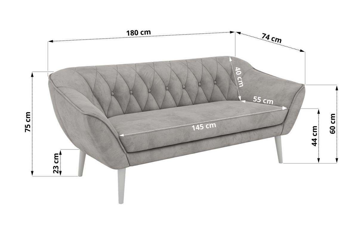 SITZGARNITUR PIRS 3+3 - Hellgrau Velvet - Weiße Beine - Hellgrau/Weiß, Holzwerkstoff/Textil (180/75/74cm) - MKS