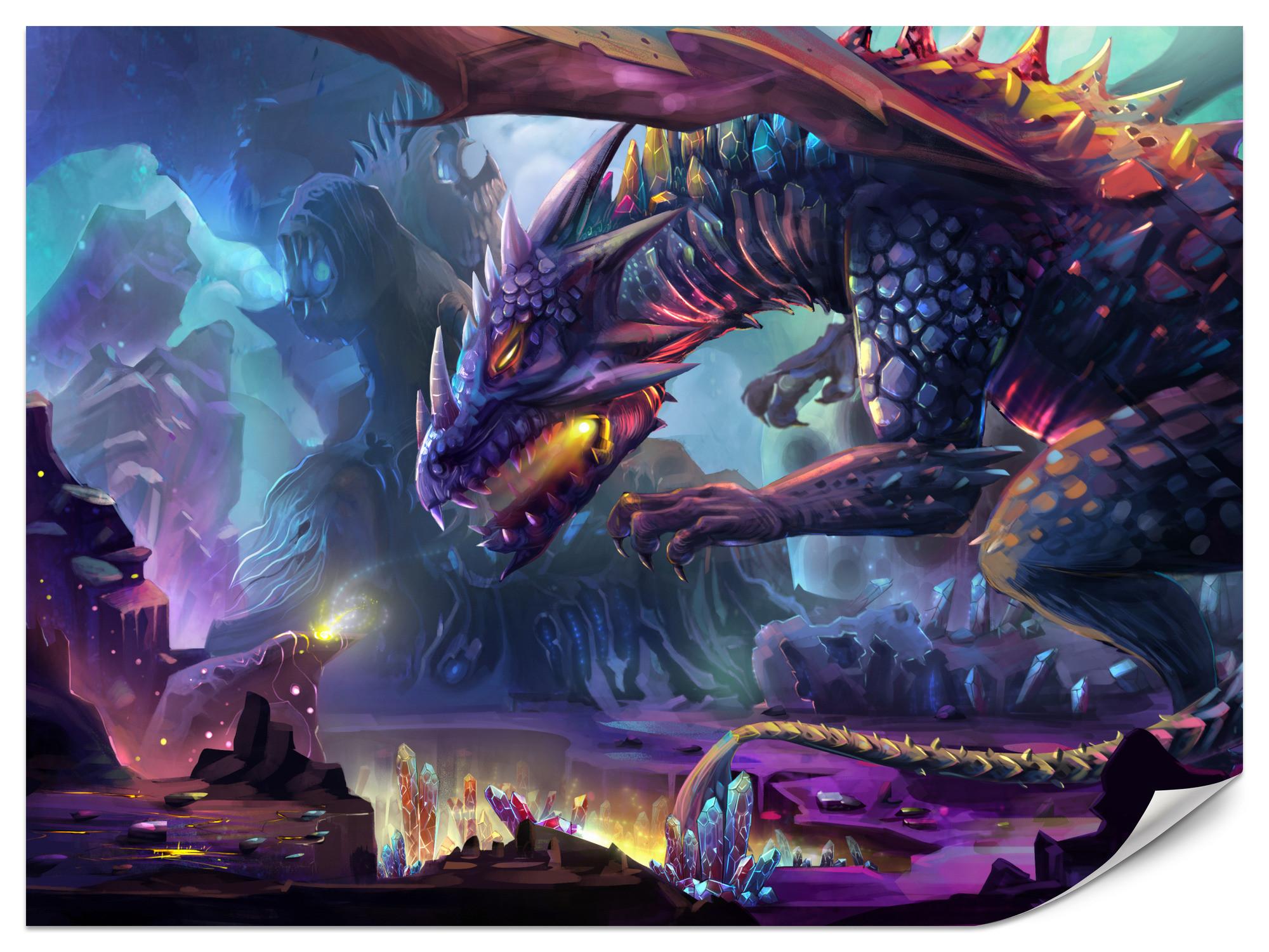 FOTOTAPETE für Jugendzimmer Fantastischer Drache Magische Welt Fantasy 350x256 - Türkis/Violett, Papier (350/256cm) - Muralo