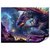 FOTOTAPETE für Jugendzimmer Fantastischer Drache Magische Welt Fantasy 350x256 - Türkis/Violett, Papier (350/256cm) - Muralo