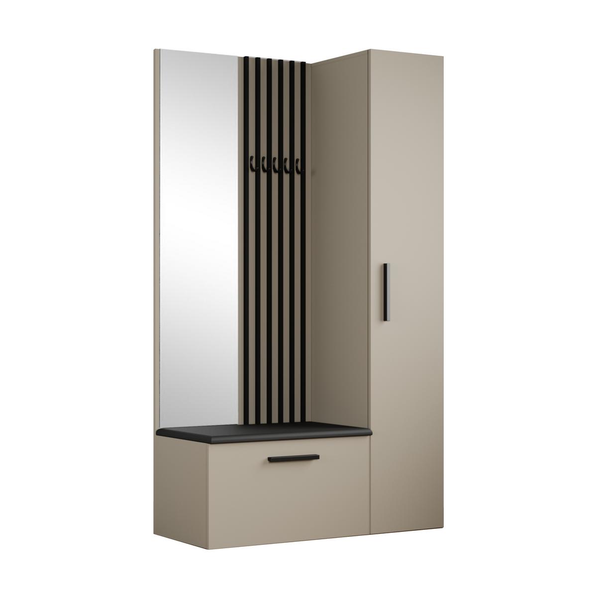 GARDEROBENSCHRANK Rosanno II Schwarz 80,6/204/40 cm – Modern, mit Spiegel und Kleiderhaken - Schwarz, Holzwerkstoff/Kunststoff (80.7/204/40cm) - AX Living