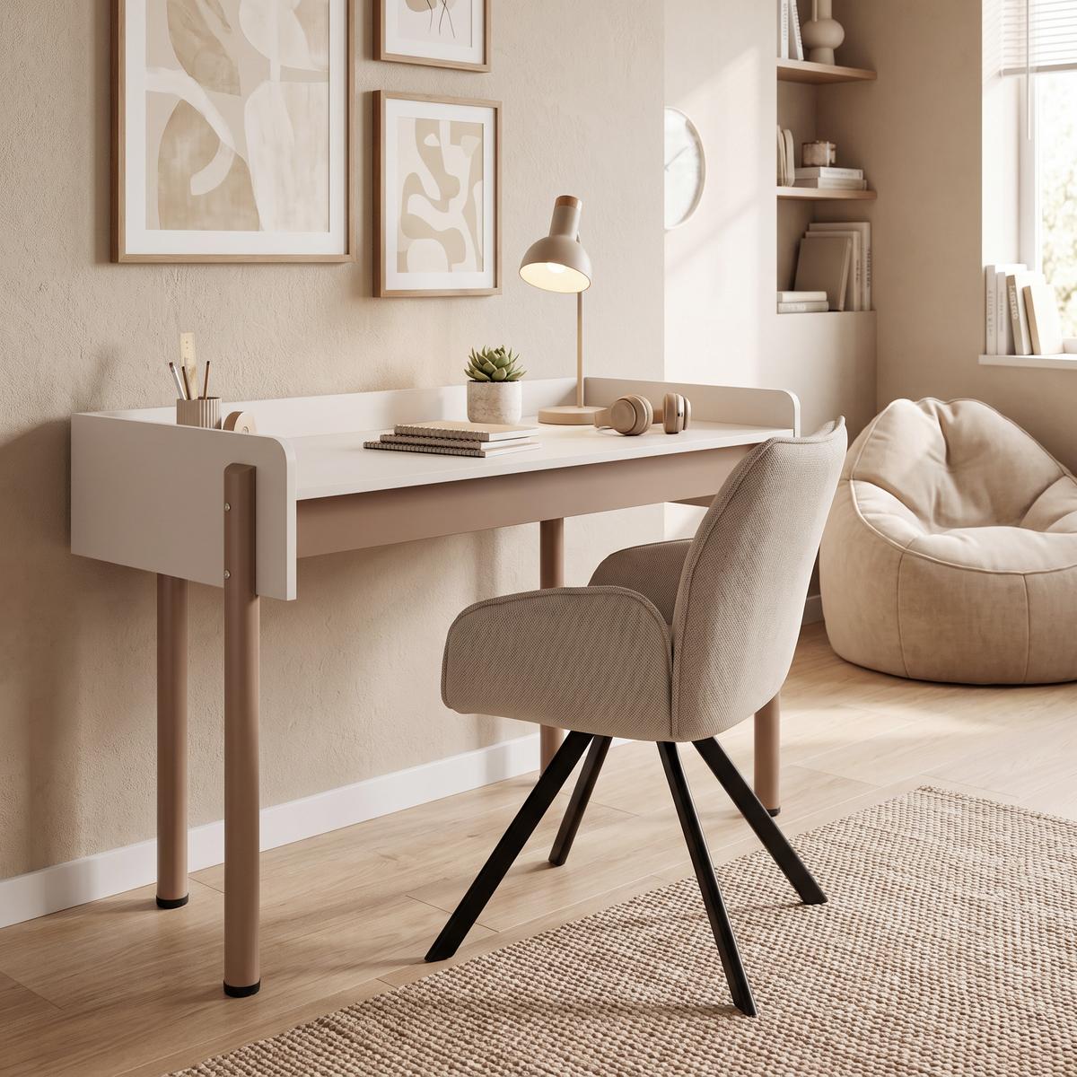 SCHREIBTISCH Boreo mit braunen Metallbeinen, 126 cm, Kaschmir+Hellbraun - Kaschmir/Hellbraun, Metall (58/126/82cm) - Beautysofa