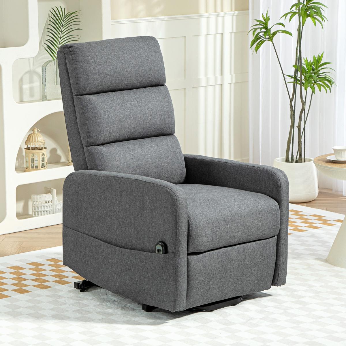 FERNSEHSESSEL mit Aufstehhilfe Elektrisch Relaxsessel mit Fußteil, Dunkelgrau - Dunkelgrau/Schwarz, Textil/Metall (62/105/86.5cm) - HOMCOM