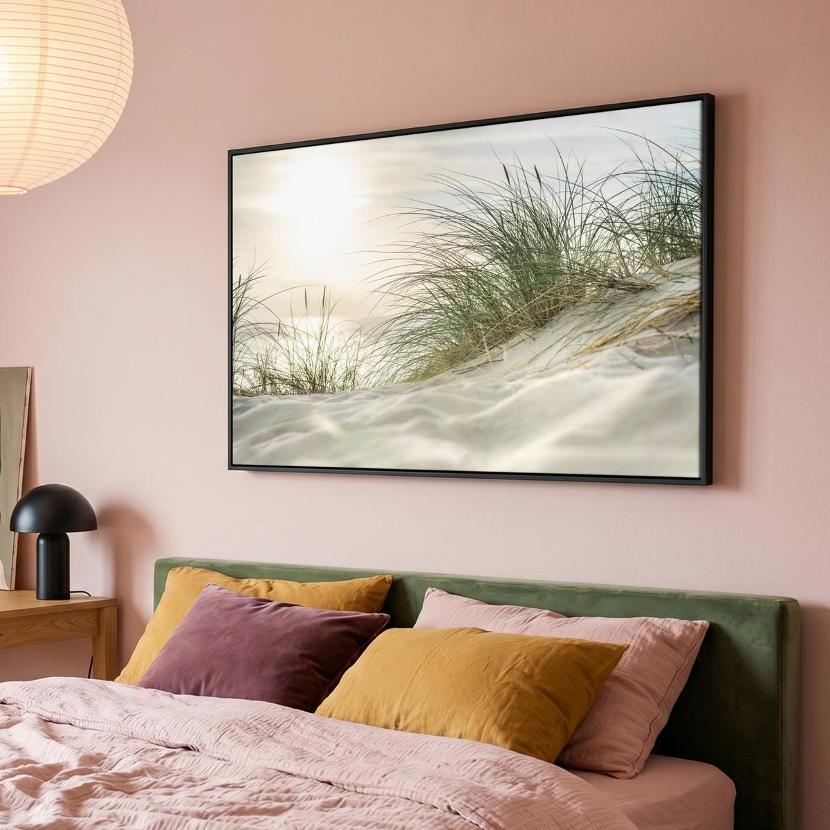 LEINWAND Bilder mit Rahmen - Dünen mit Strandhafer in der Sonne des Nationalparks Schleswig-Holsteinisches Wattenmeer - 150x100 - Creme, Textil (150/100cm) - MuchoWow
