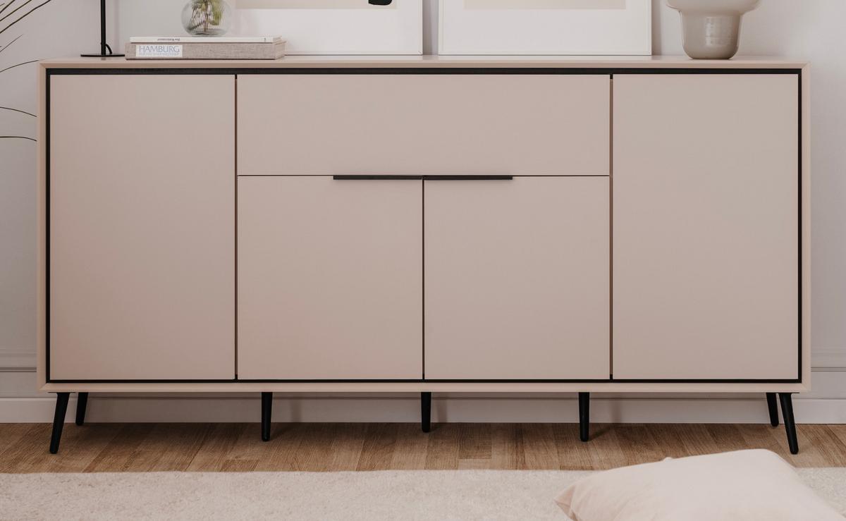 SIDEBOARD Sand und Schwarz 175 x 90 cm, Kommode mit Soft-Close-Funktion - Sandfarben/Schwarz, Holzwerkstoff/Kunststoff (175/90/38cm) - Furn.Design
