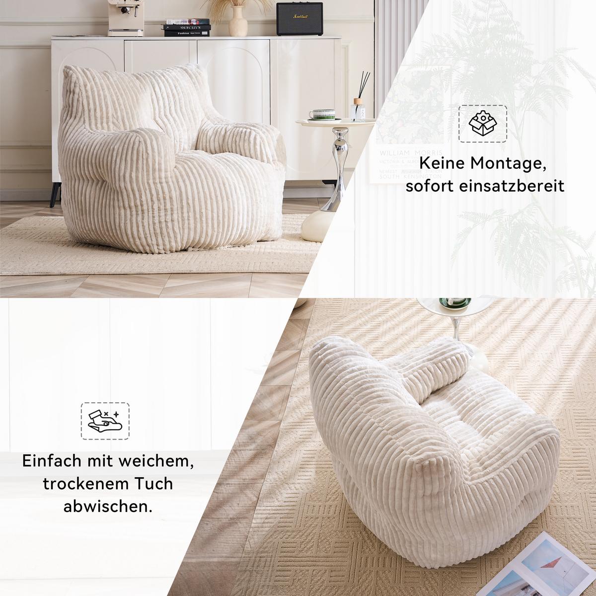 SESSEL weicher cord-stoff ergonomischer mit schaumstofffüllung - Beige, Textil (100/70/94cm) - Urban Meuble