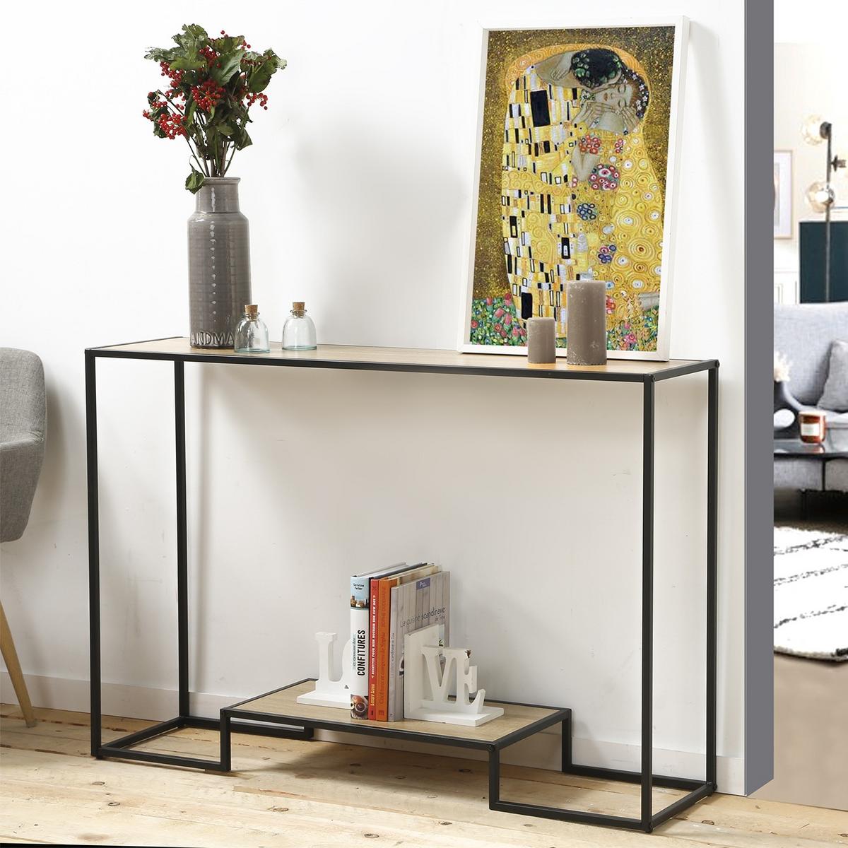 MODERNE Konsole mit 2 Regalebenen im Eiche Dekor L120cm - Eichefarben, Holzwerkstoff (8.5/8.5/80cm) - Calicosy