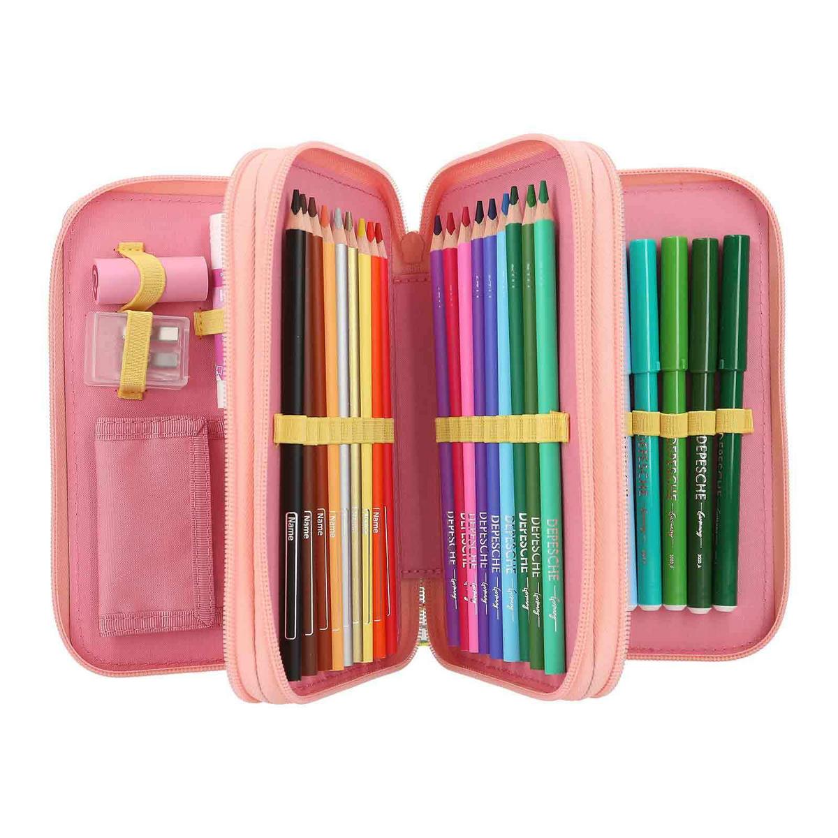 3-FACH FEDERTASCHE JUICY INKL. STIFTE TOPModel altrosa 7,5 x 13 x 20 cm - Altrosa, Kunststoff (13/20/7.5cm) - Depesche Germany