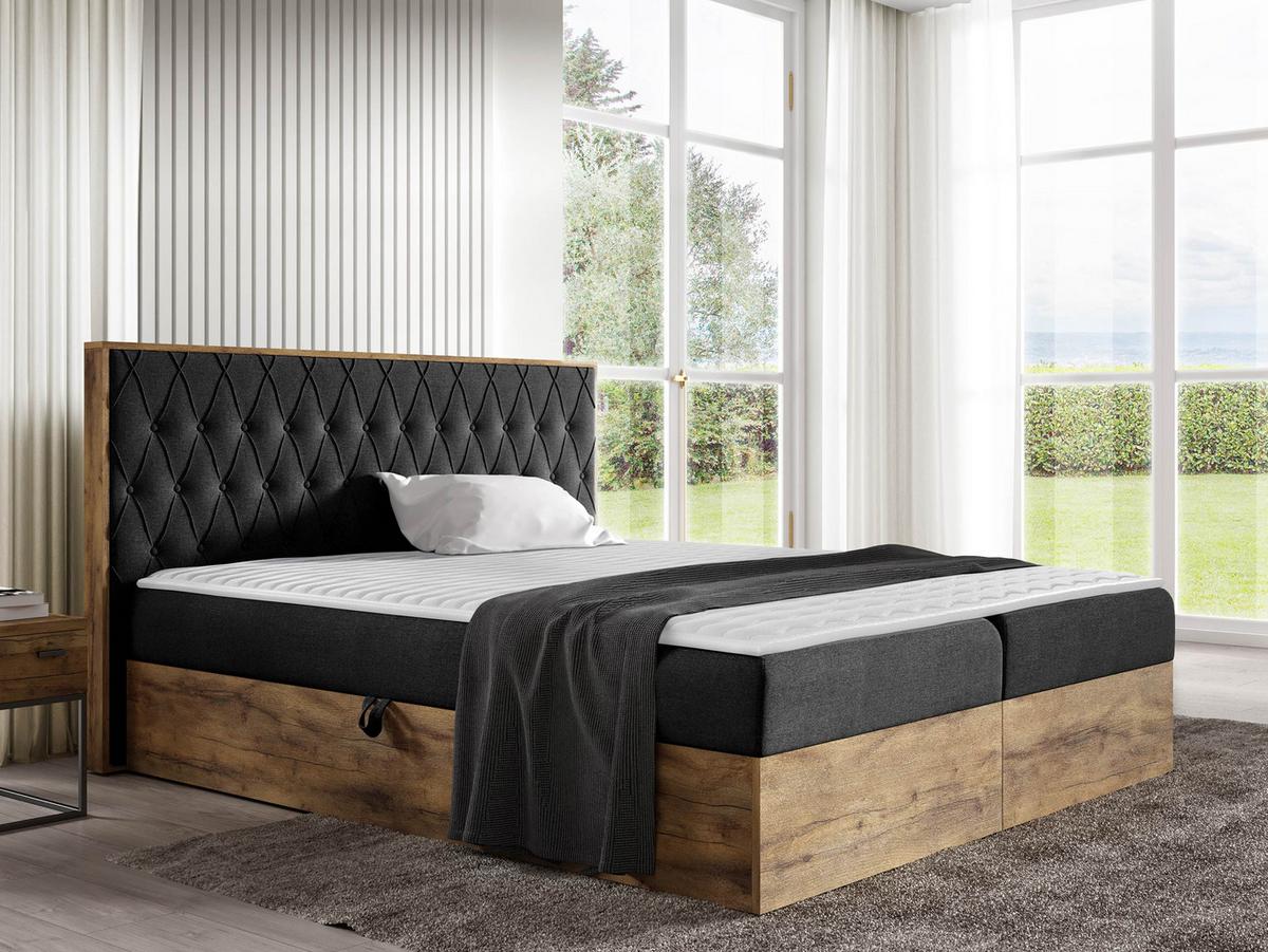 BOXBETT Wood 6 - H3 - Dunkelgrau, Holz/Textil (160/200cm) - MIRJAN24