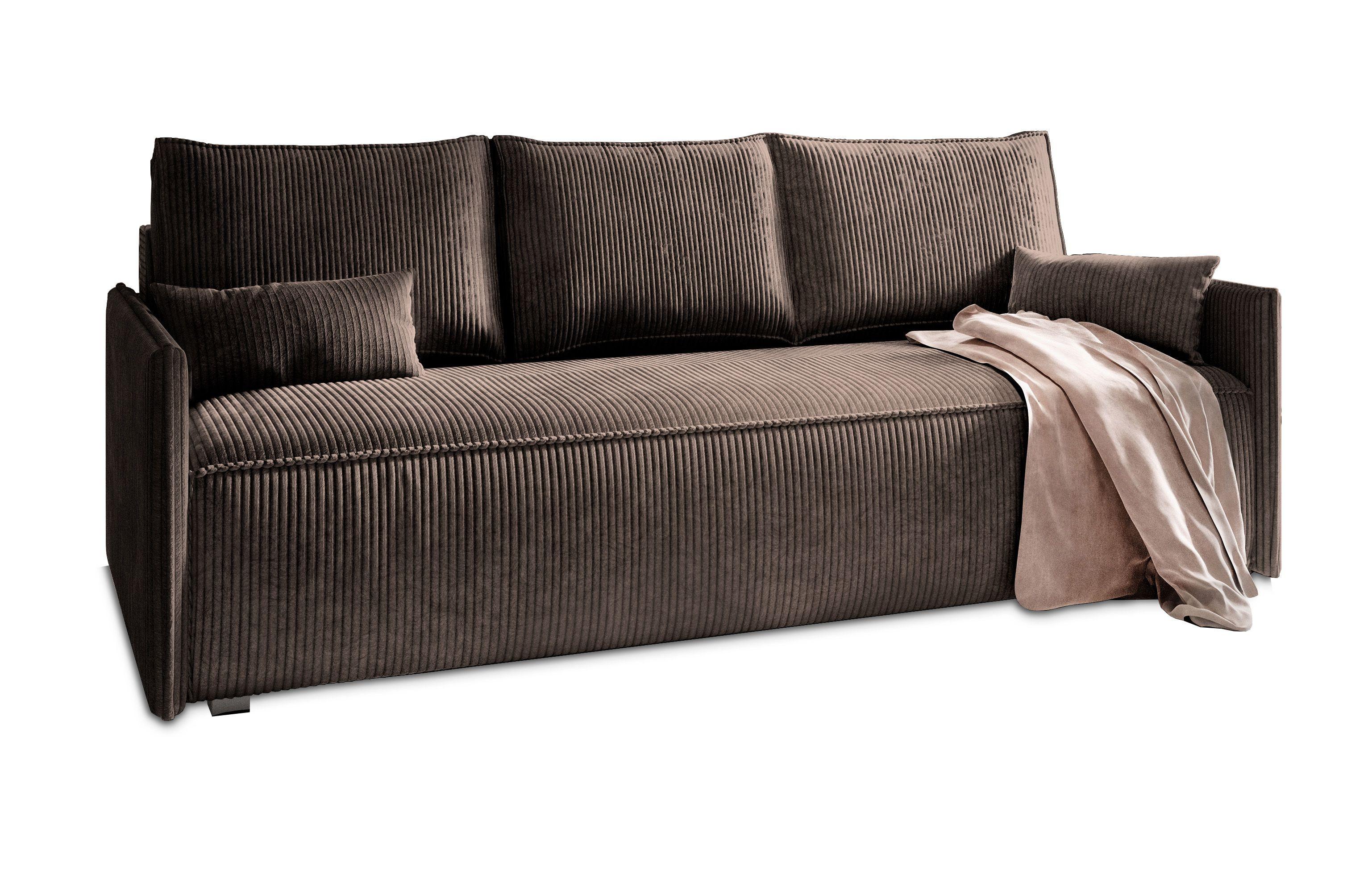 BETTSOFA MESTOR Braun Kordstoff mit Schlaffunktion - Braun, Textil (206/83/87cm) - MASSENO