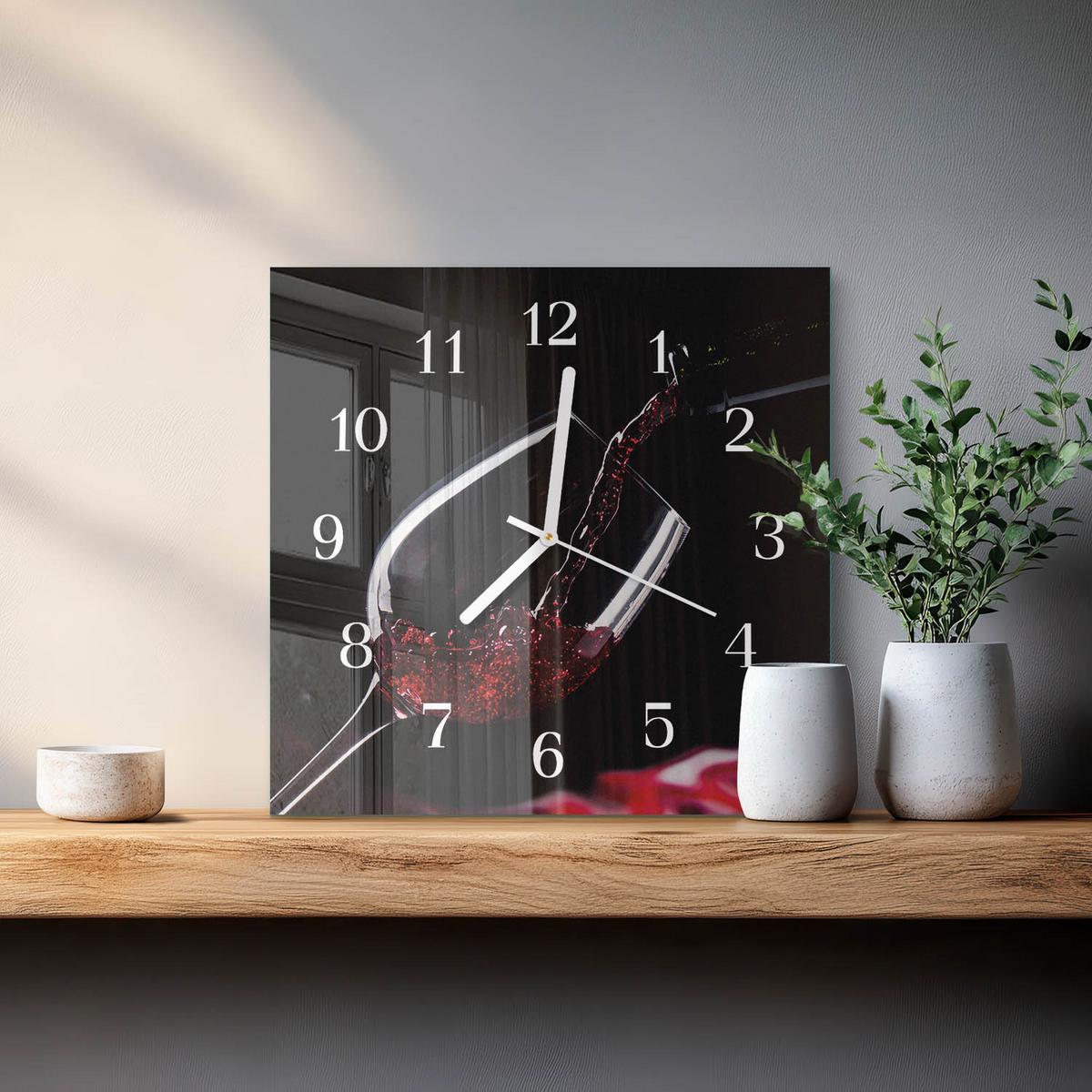 WANDUHR aus Glas 30x30 cm - Wein - Schwarz, Glas (30/30/0.4cm) - TULUP