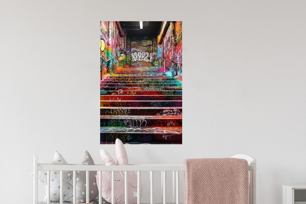 WANDTATTOO Treppe - Graffiti - Farben - Kunst Wandbild 40x60 cm - Multicolor, Kunststoff (40/60/0.1cm) - MuchoWow