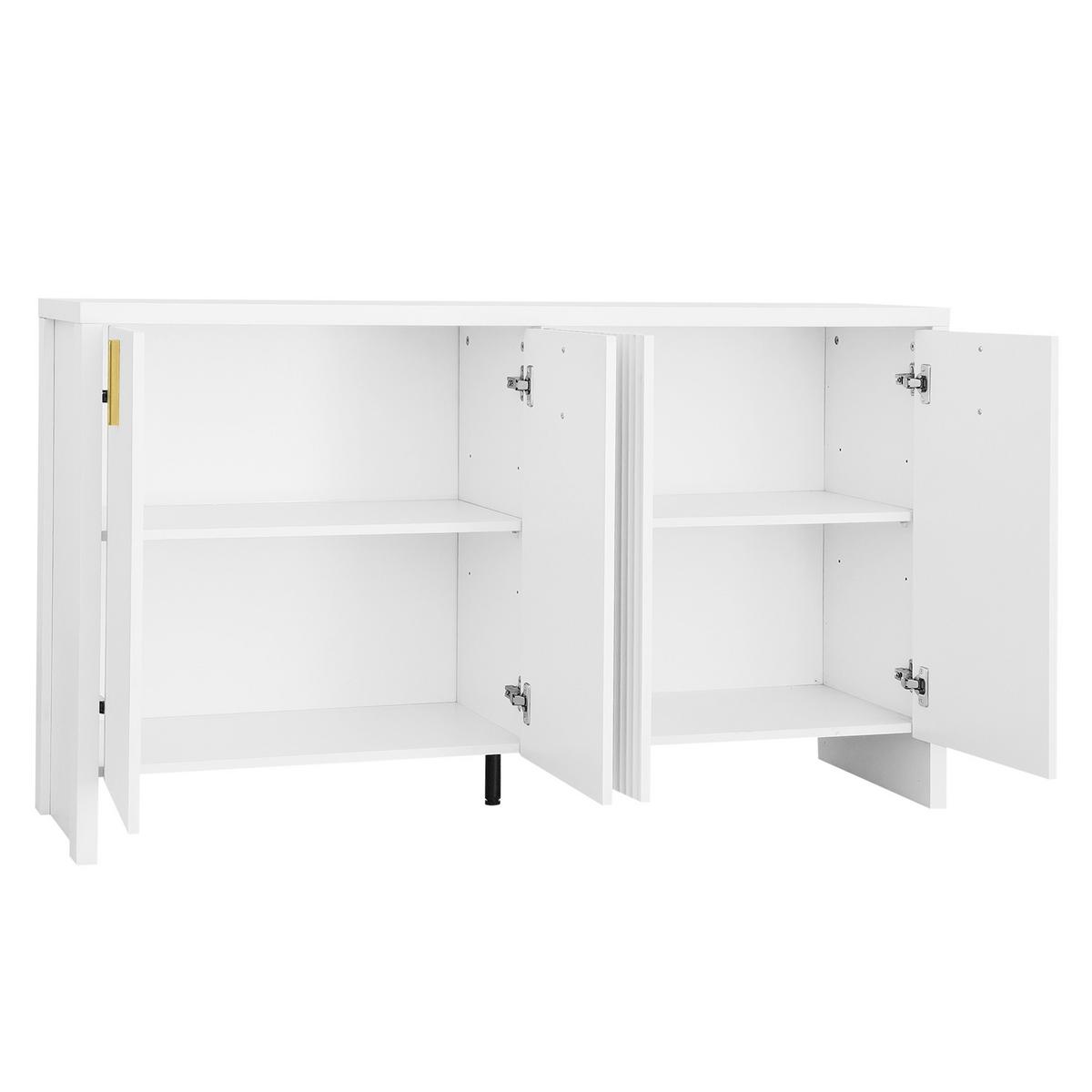 SIDEBOARD weiß & gold 140 cm mit Riffel-Optik & verstellbaren Böden - Weiß, Holzwerkstoff (140/80/38cm) - Urban Meuble