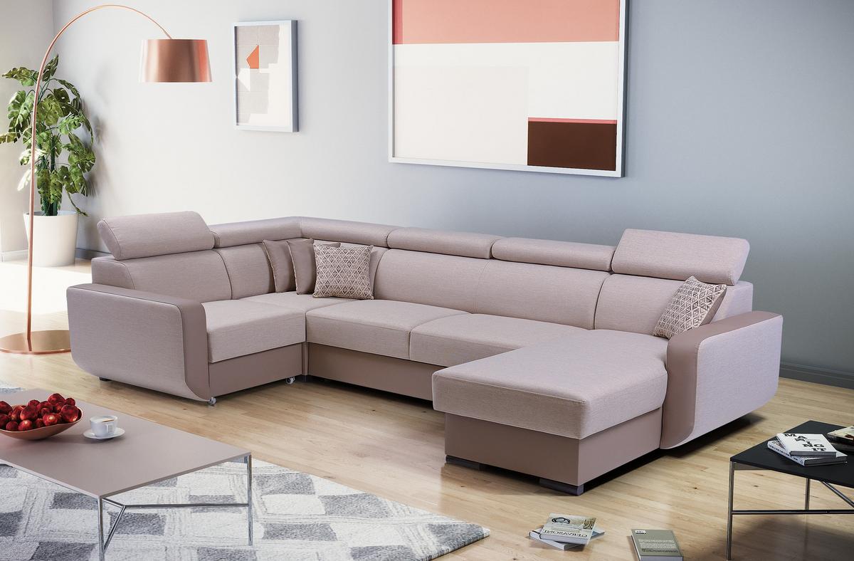 WOHNLANDSCHAFT PALAZZO Beige Geflochtener Stoff mit Schlaffunktion - Beige, Holz (337/97/184cm) - MASSENO
