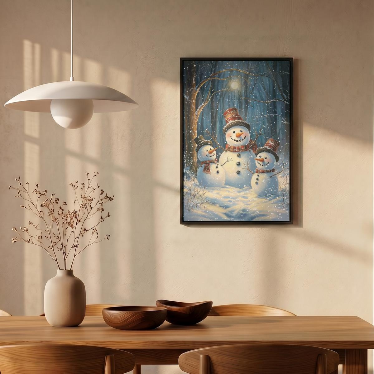 LEINWAND Bilder mit Rahmen - Schneemann - Schnee - Winter - Wald - 40x60 - Hellblau, Textil (40/60cm) - MuchoWow