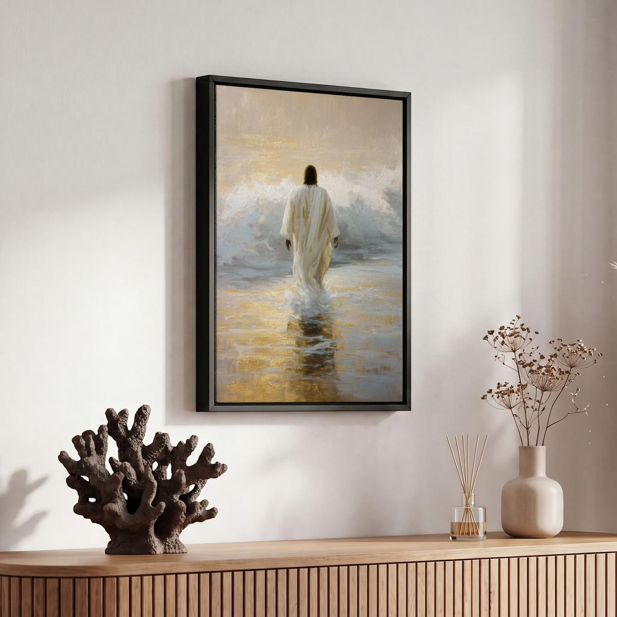 LEINWAND Bilder mit Rahmen - Gemälde - Welle - Jesus - Abstrakt - 20x30 - Goldfarben, Textil (20/30cm) - MuchoWow