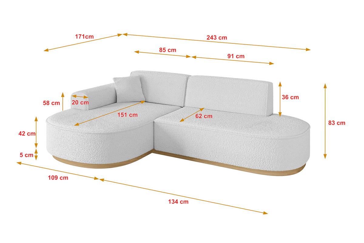 ECKSOFA Ottomane Links MARI-L1-v2 - 243x171x83 cm Weiß Bouclé - Weiß, Holzwerkstoff/Textil (243/171cm) - ALTDECOR