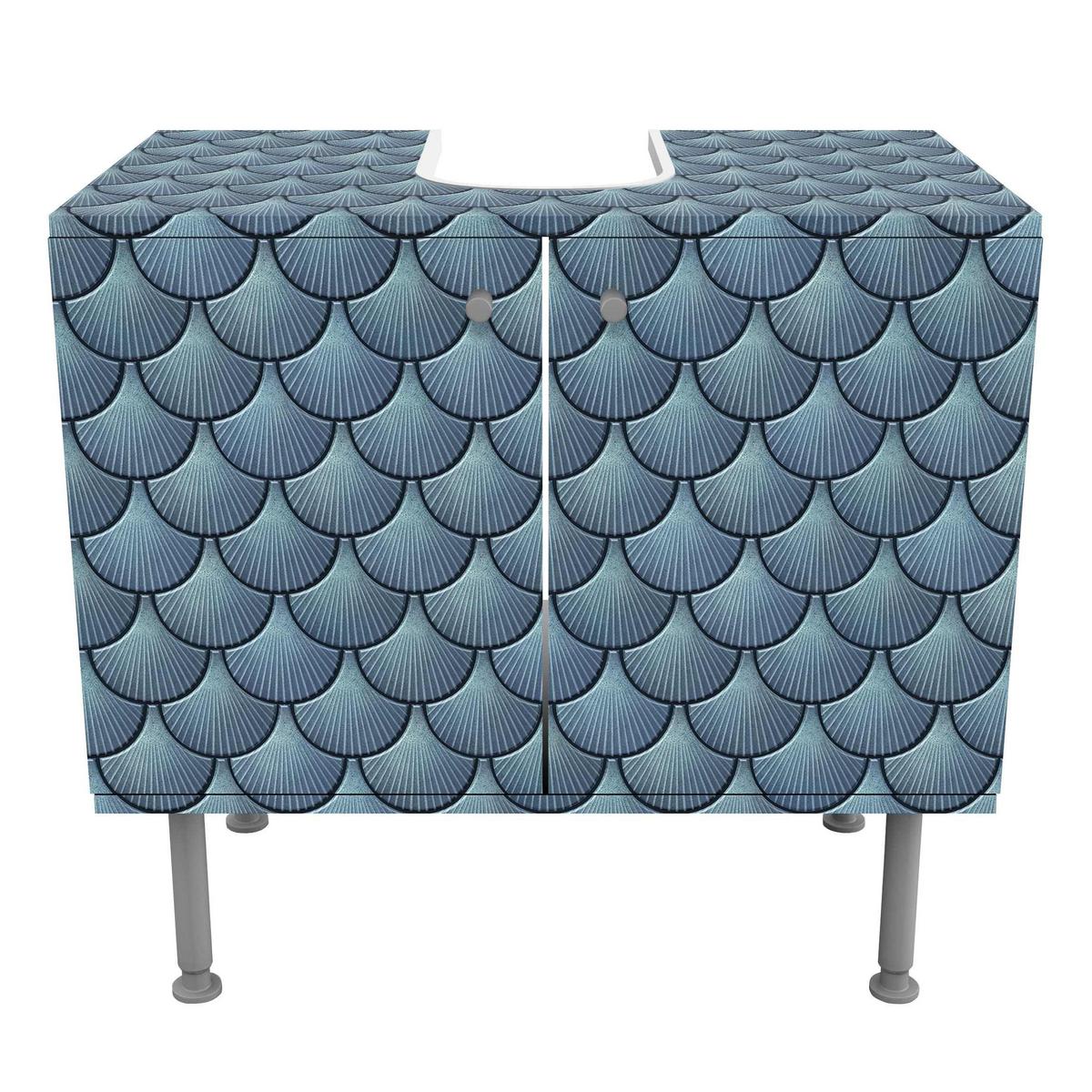 WASCHBECKENUNTERSCHRANK Muschel Fliesen Keramikoptik Blau 60/55/35 cm - Blau, Holzwerkstoff (60/55/35cm) - Bilderwelten