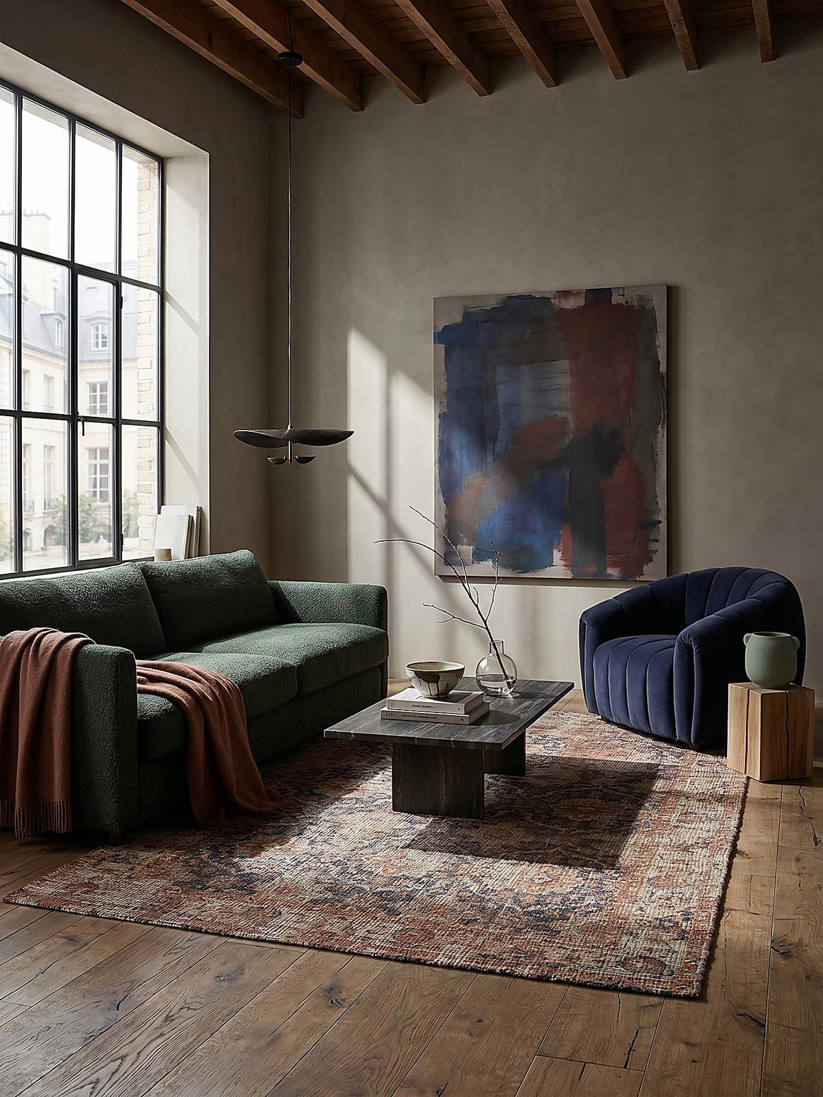 JUTETEPPICH handgewebt WENSLEY, im Vintage-Stil, Rot-Blau, 200 x 290 cm - Rot, Textil (290/200cm) - KADIMA DESIGN