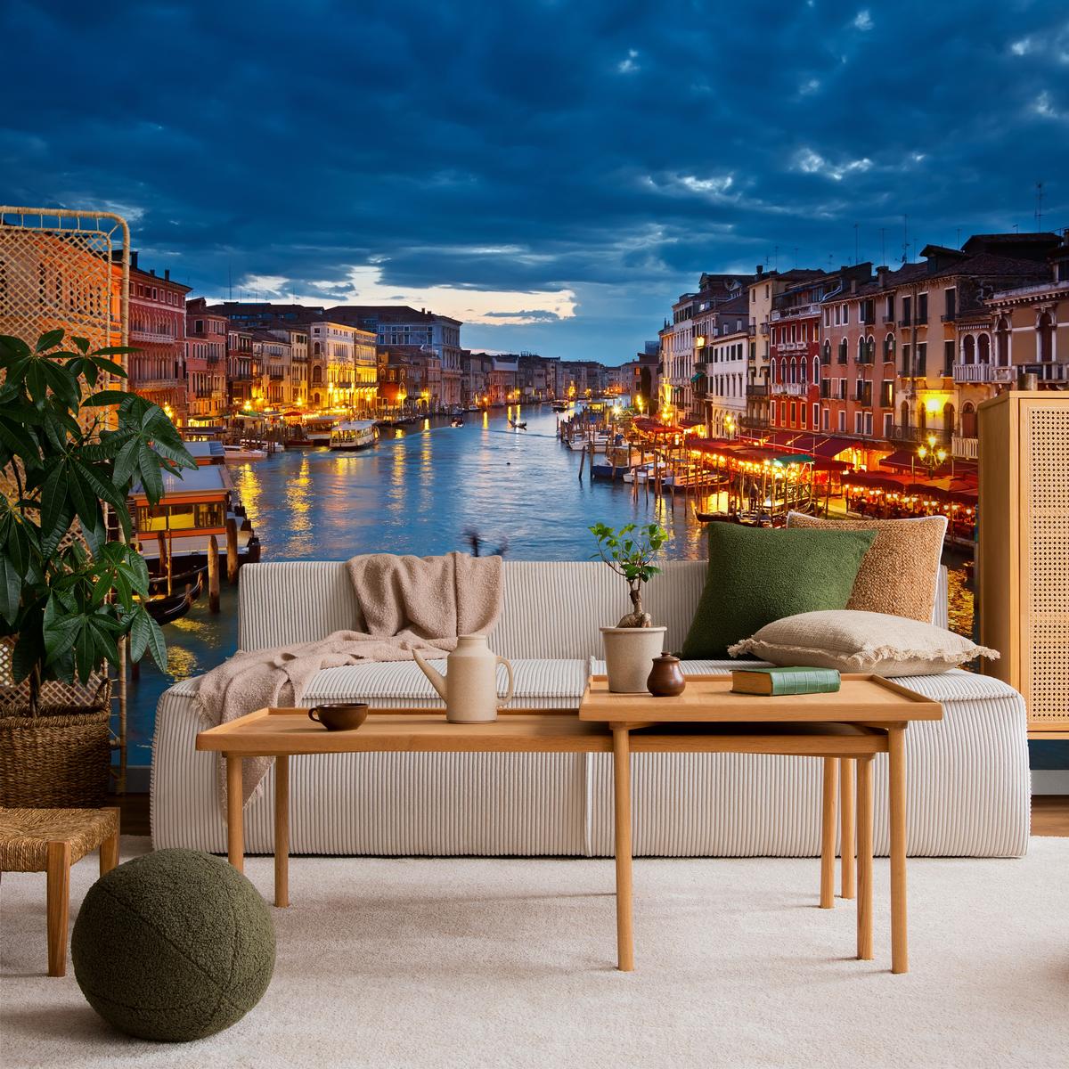 FOTOTAPETE für Büro Venezianischer Kanal Gondeln Abendstimmung Romantik 400x280 - Orange/Braun, Papier (400/280cm) - Muralo
