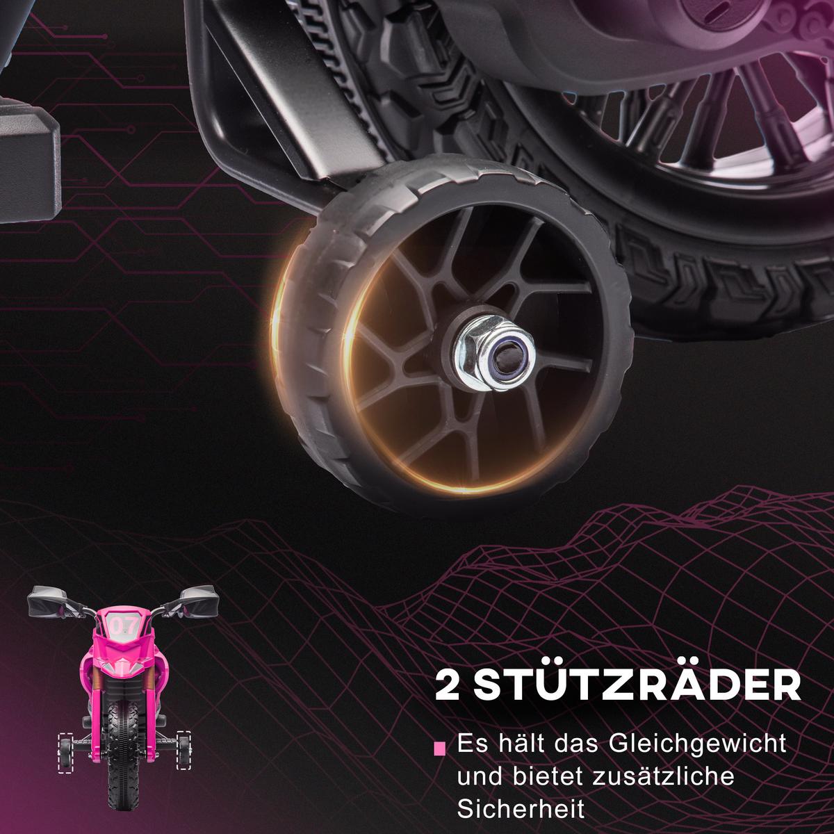 12V Elektro Kinder Motorrad, Kindermotorrad mit Stützrädern, bis 3 km/h Rosa - Rosa, Kunststoff (105/57/62cm) - AIYAPLAY