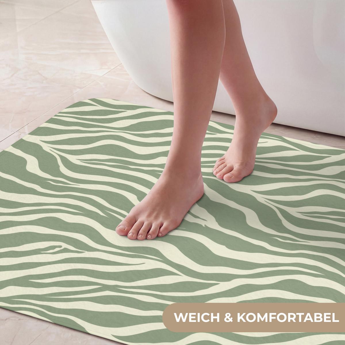 BADEMATTE Zebra - Motiv - Grün 60x90 cm - Salbeigrün, Textil (60/90cm) - OnlyWow