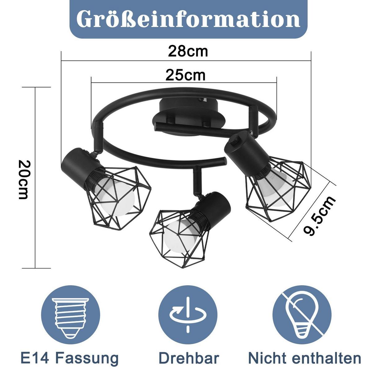DECKENLEUCHTE Diamonds 28/25/20 cm - Schwarz, Metall (28/25/20cm) - Nettlife