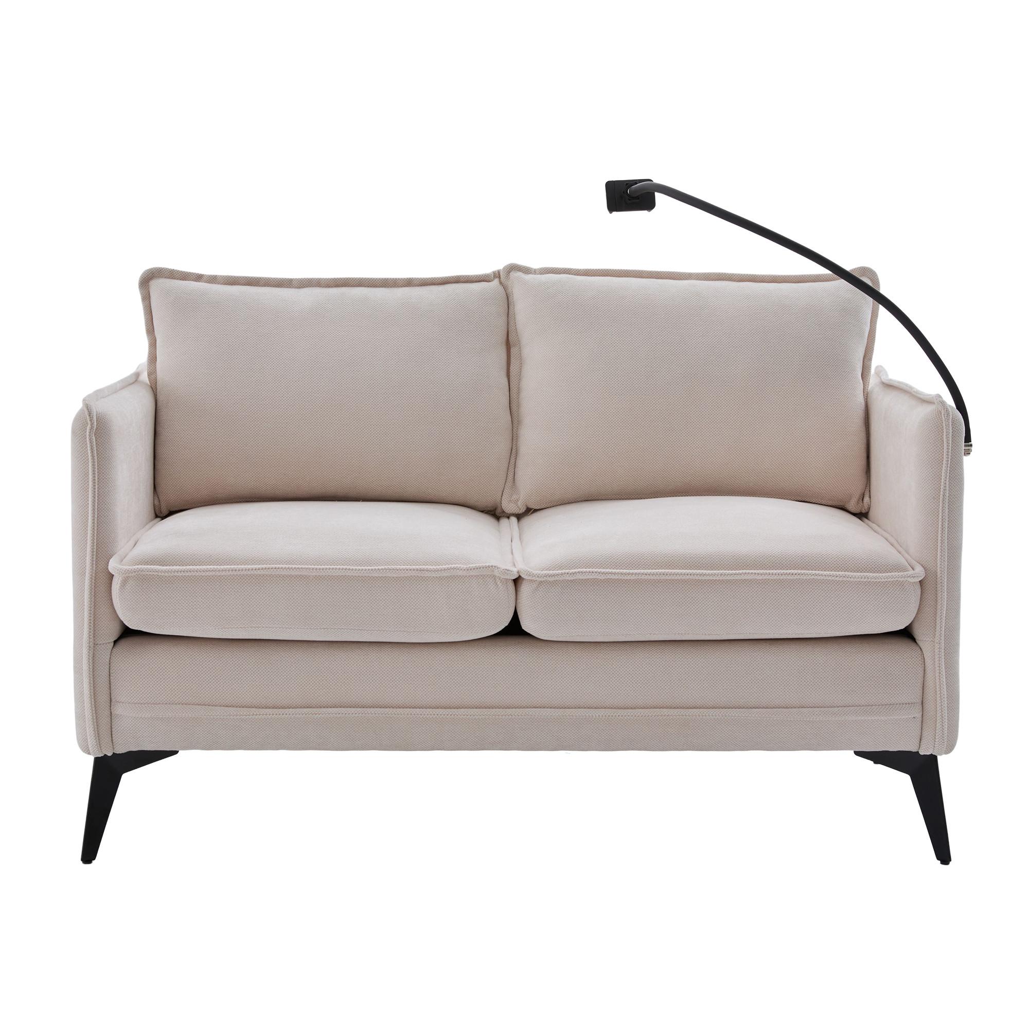 2-SITZER SOFA Chenille Mit Handy-Halter & Seitentaschen - Beige, Textil (127/66/69cm) - Urban Meuble
