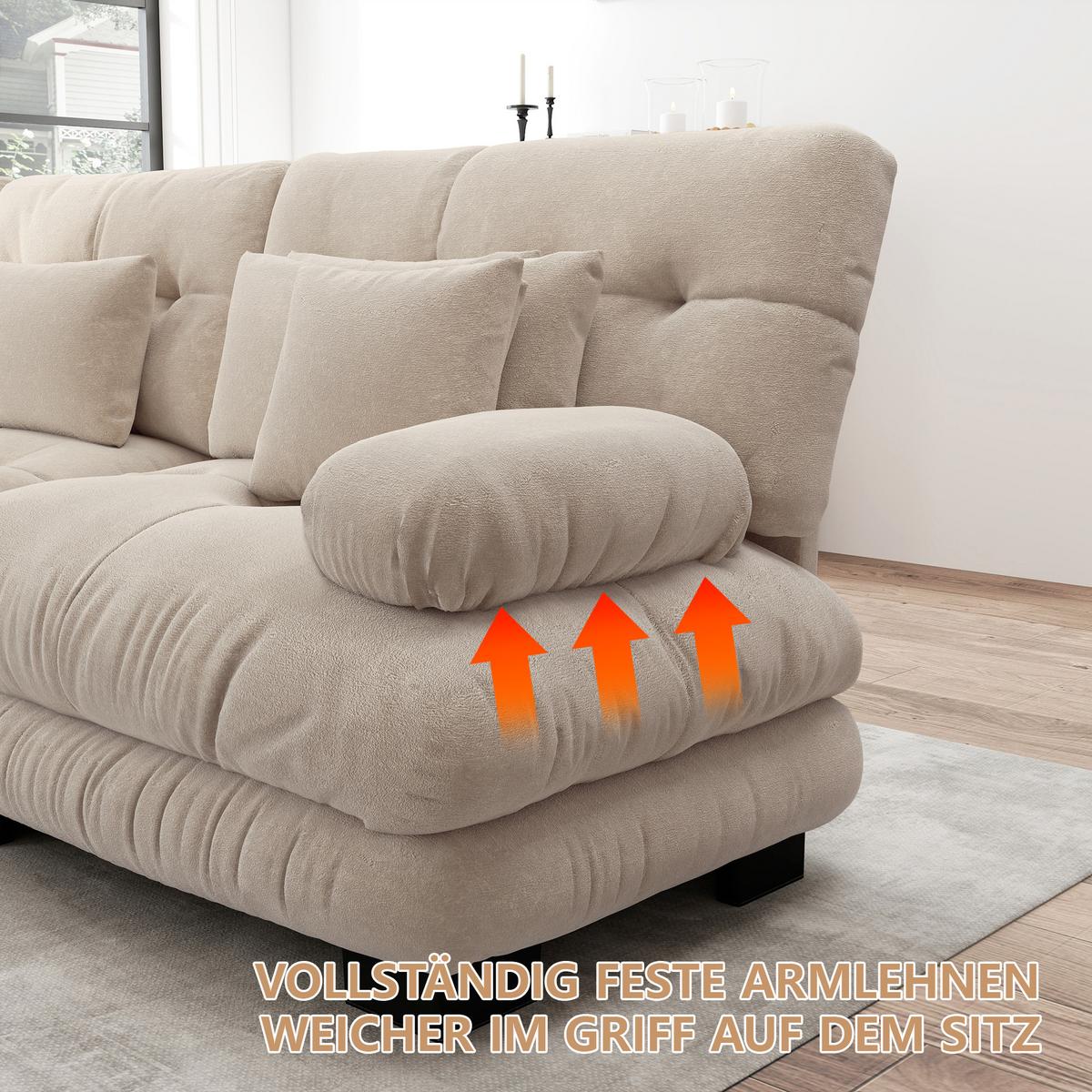 ECKSOFA Modulares 313cm Chenille Cloud-Sofa mit Ottoman für das Wohnzimmer - Cappuccino, Textil (313/145cm) - Urban Meuble