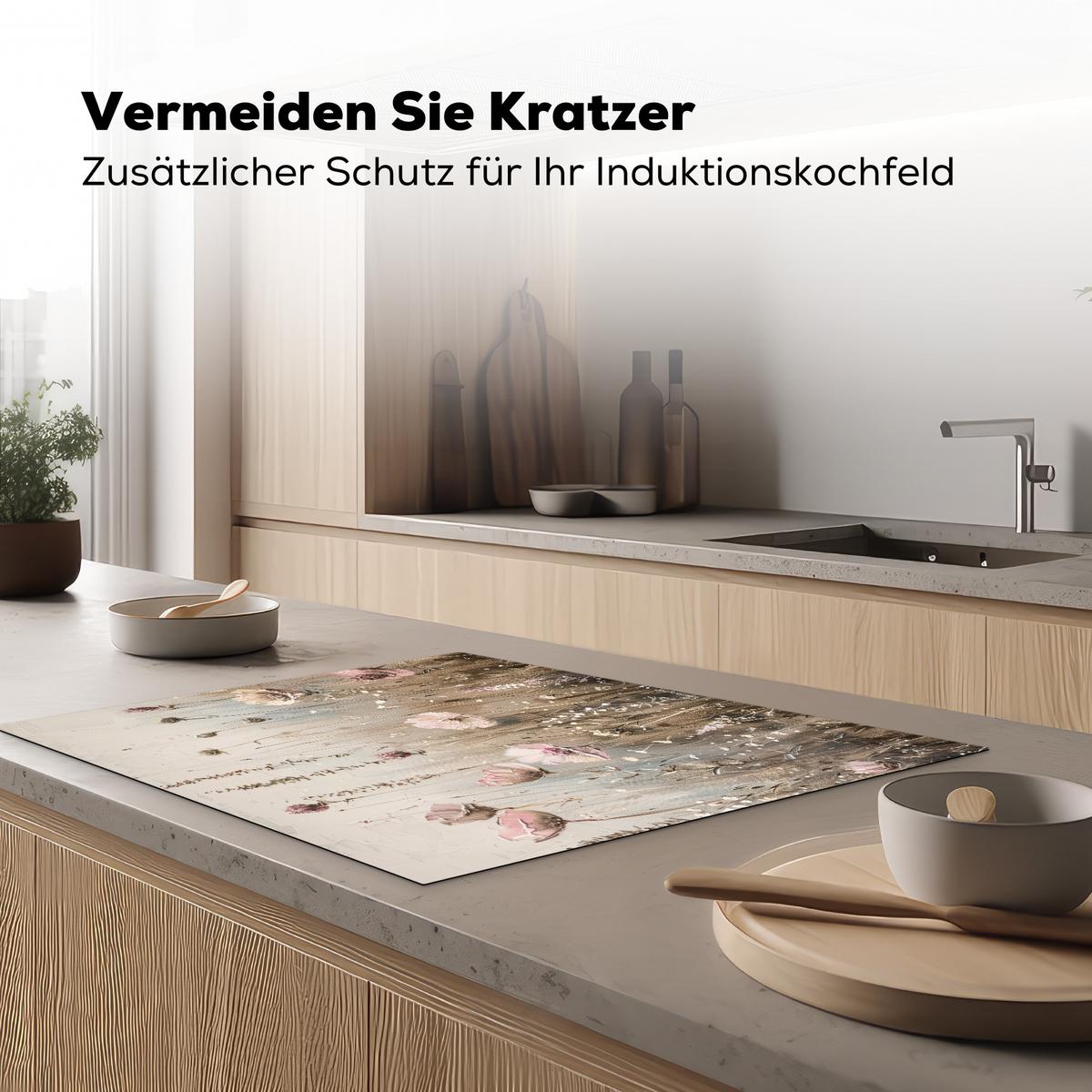 HERDABDECKPLATTE Blumen - Beige - Trockenblumen Induktionsmatte 77x59 cm - Beige, Kunststoff (77/59/0.2cm) - MuchoWow