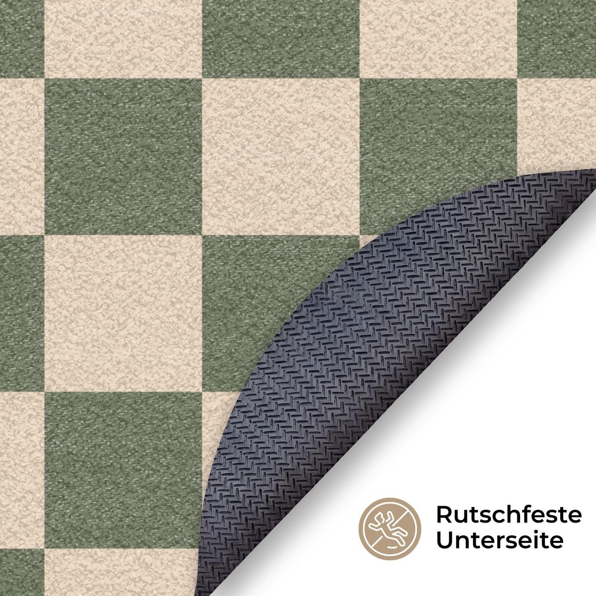 FUSSMATTE Schachbrettmuster - Grün - Beige - Blöcke Flurteppich 90x90 cm - Olivgrün, Kunststoff (90/0.4cm) - MuchoWow