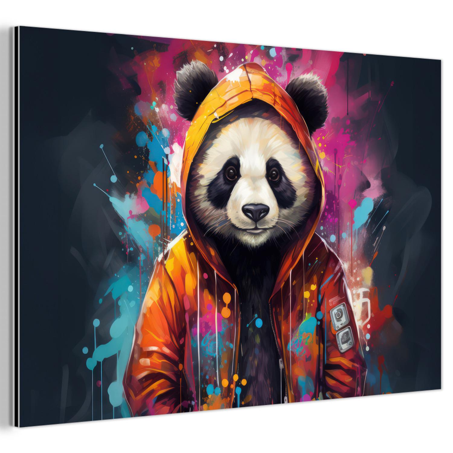 METALLBILD Panda - Jacke - Graffiti - Orange 30x20 cm - Orange, Metall (30/20cm) - MuchoWow