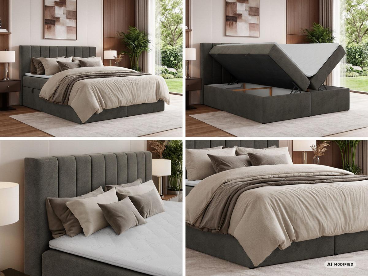 BOXBETT ALVER 180/200 - Dunkelgrau Velvet - Topper T25 - H3 - Dunkelgrau/Schwarz, Kunststoff/Textil (180/200cm) - MKS