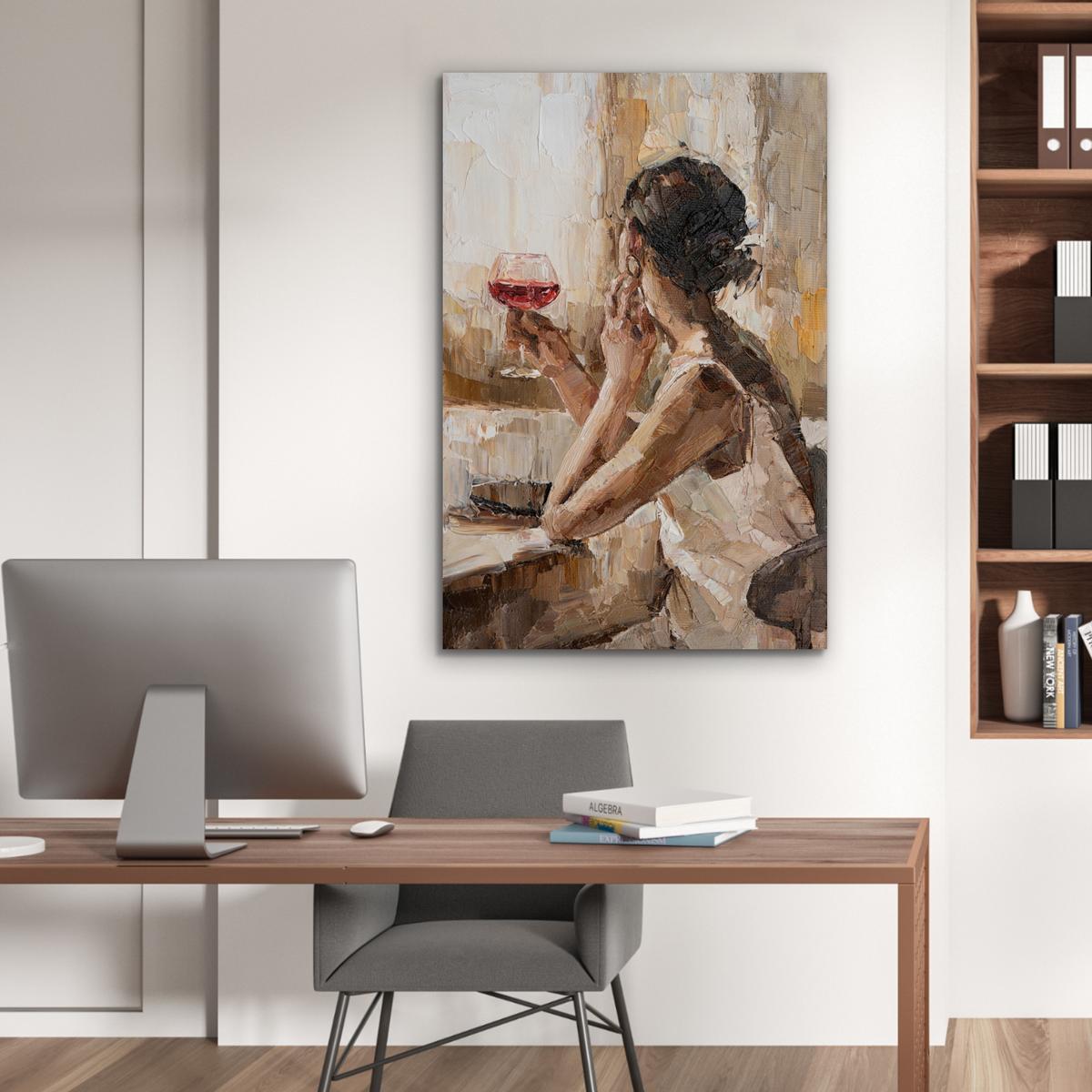METALLBILD Ölgemälde - Frau - Wein 80x120 cm - Hellbraun, Metall (80/120cm) - MuchoWow