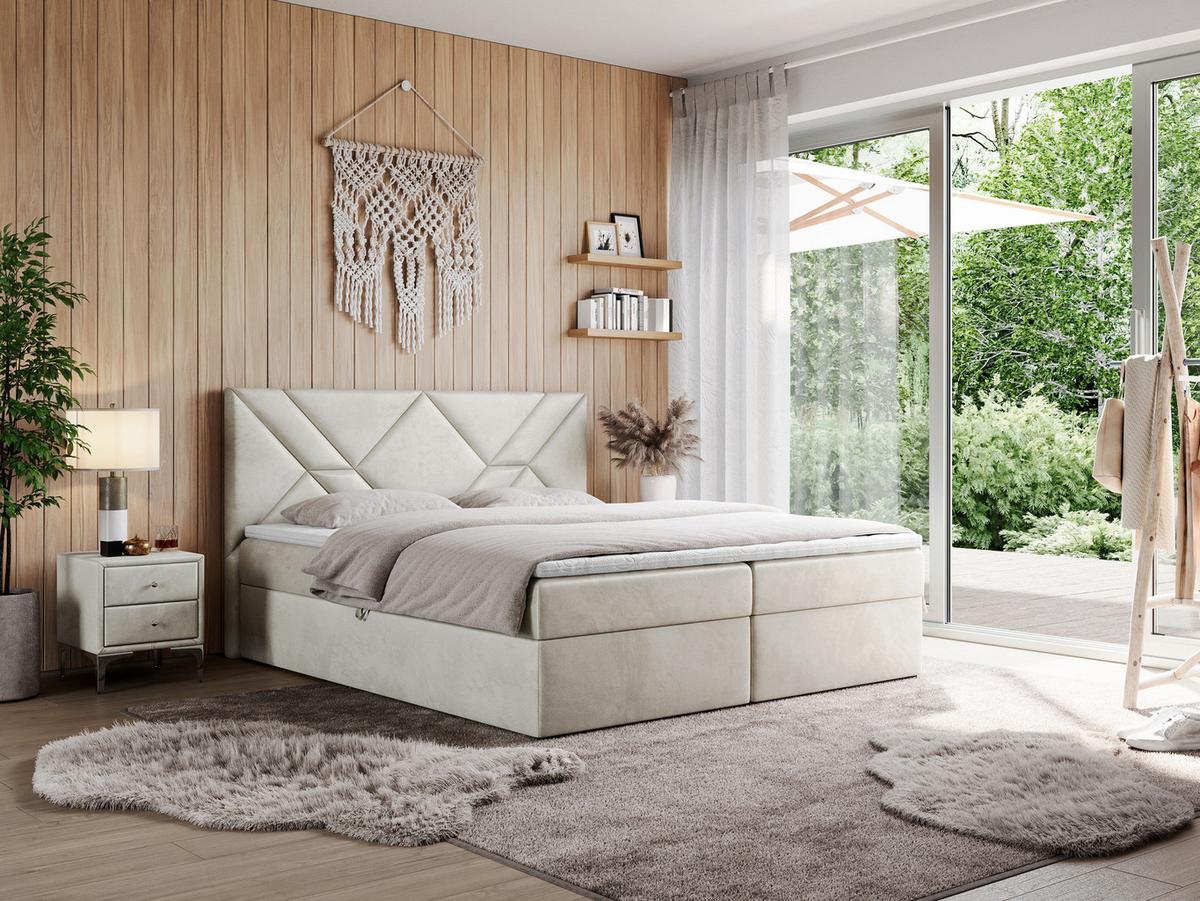BOXBETT NEOMI 160/200 - Beige Velvet - H4 - Visco - Beige, Holz/Textil (160/200cm)