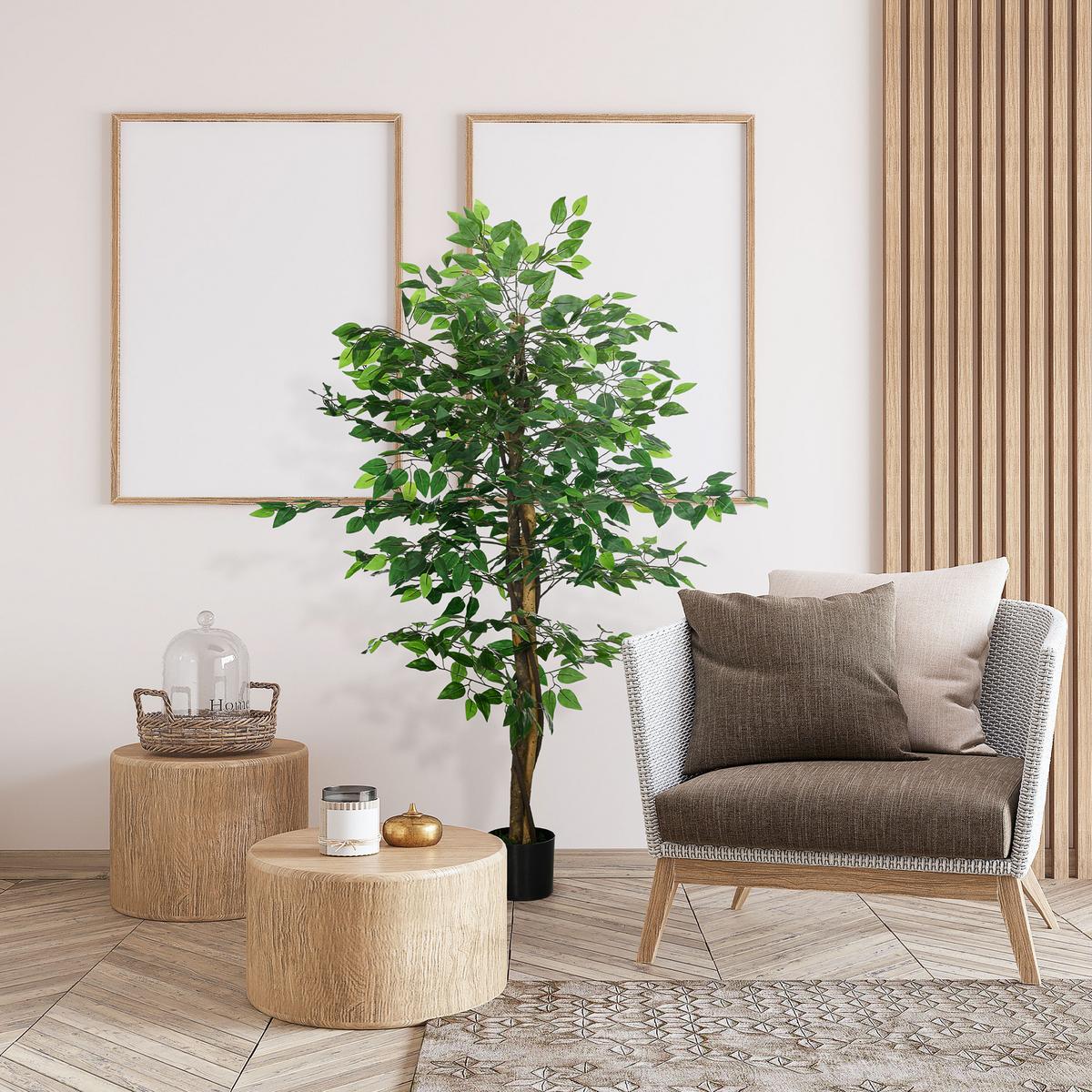 KÜNSTLICHE Pflanze, 150 cm Kunstpflanze mit Übertopf, Kunstmoos für Wohnzimmer - Grün, Kunststoff (150cm) - HOMCOM